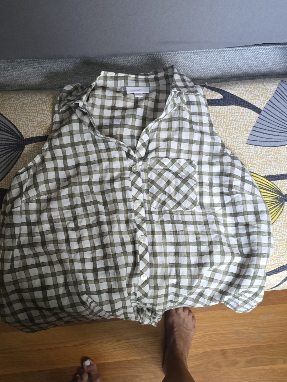 J. Jill Olive and White Plaid Sleeveless Button-Front Shirt